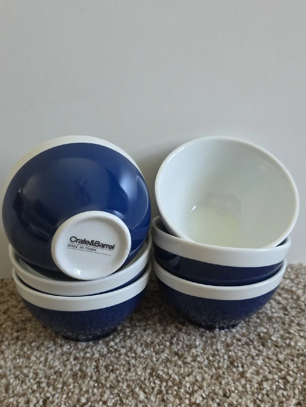 Crate&Barrel Navy Blue and White Porcelain Bowls - Set of 6 - NWOT
